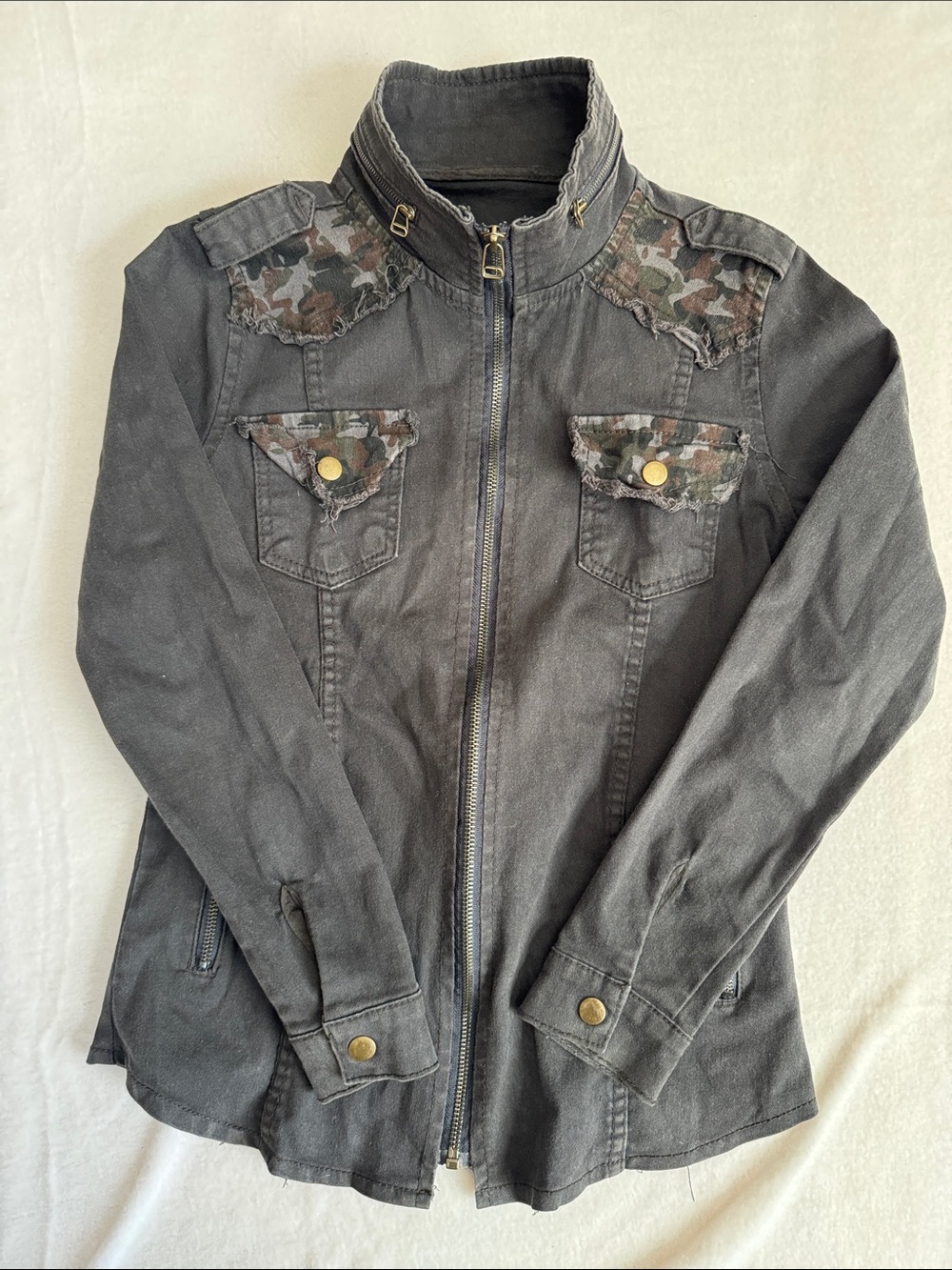 FAN UP Motorcycle Jacket Charcoal - Heavy Embroidered Logo Patchwork Size: M